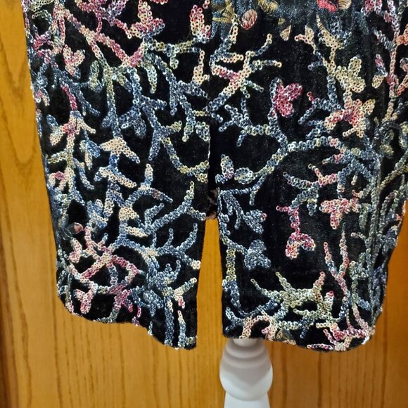 NWT Tahari Black Velvet Sequin Embroidered Knee Length Skirt Sz 10 Ornate Dressy - Picture 5 of 13